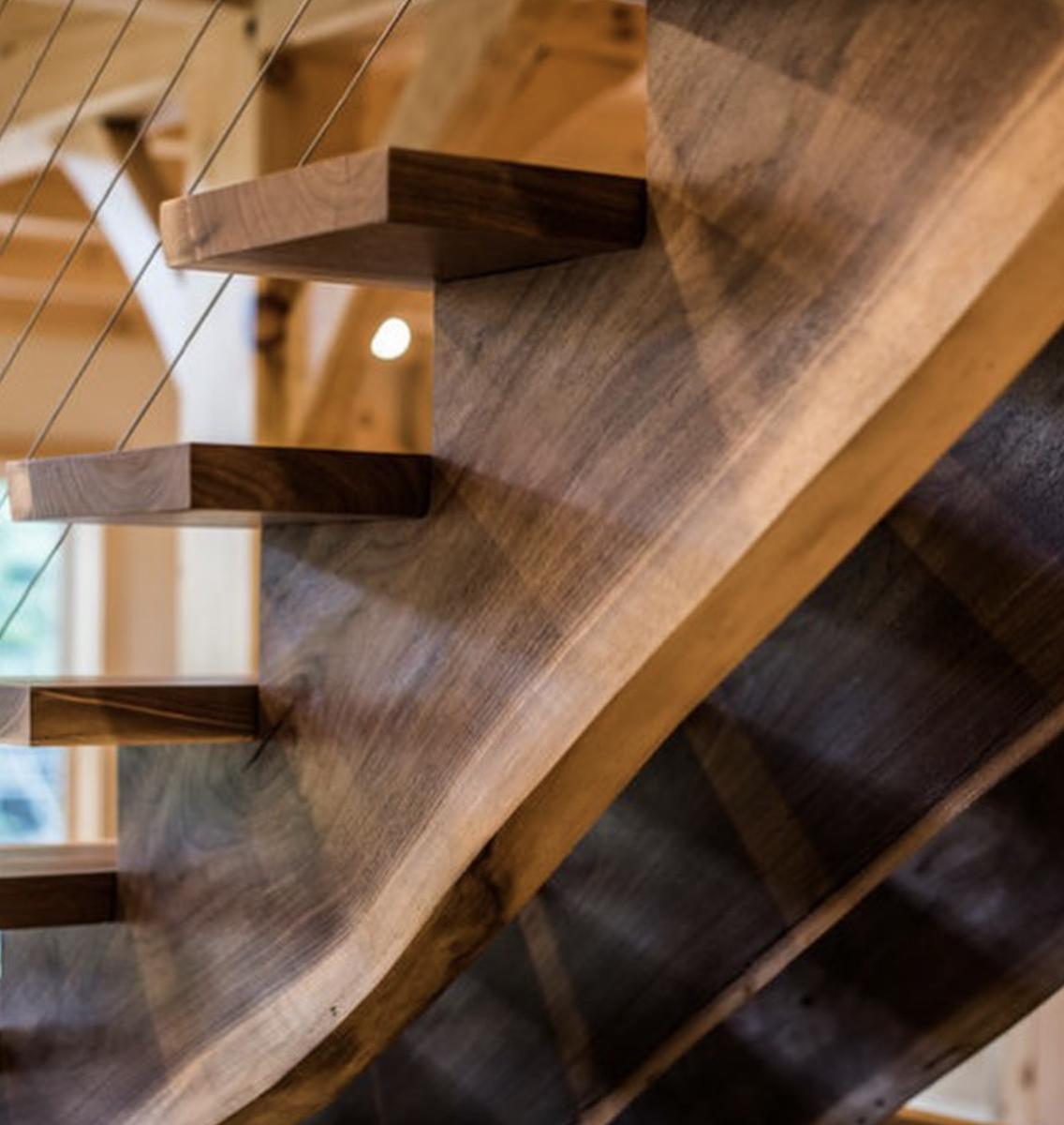 Floating live edge stair treads